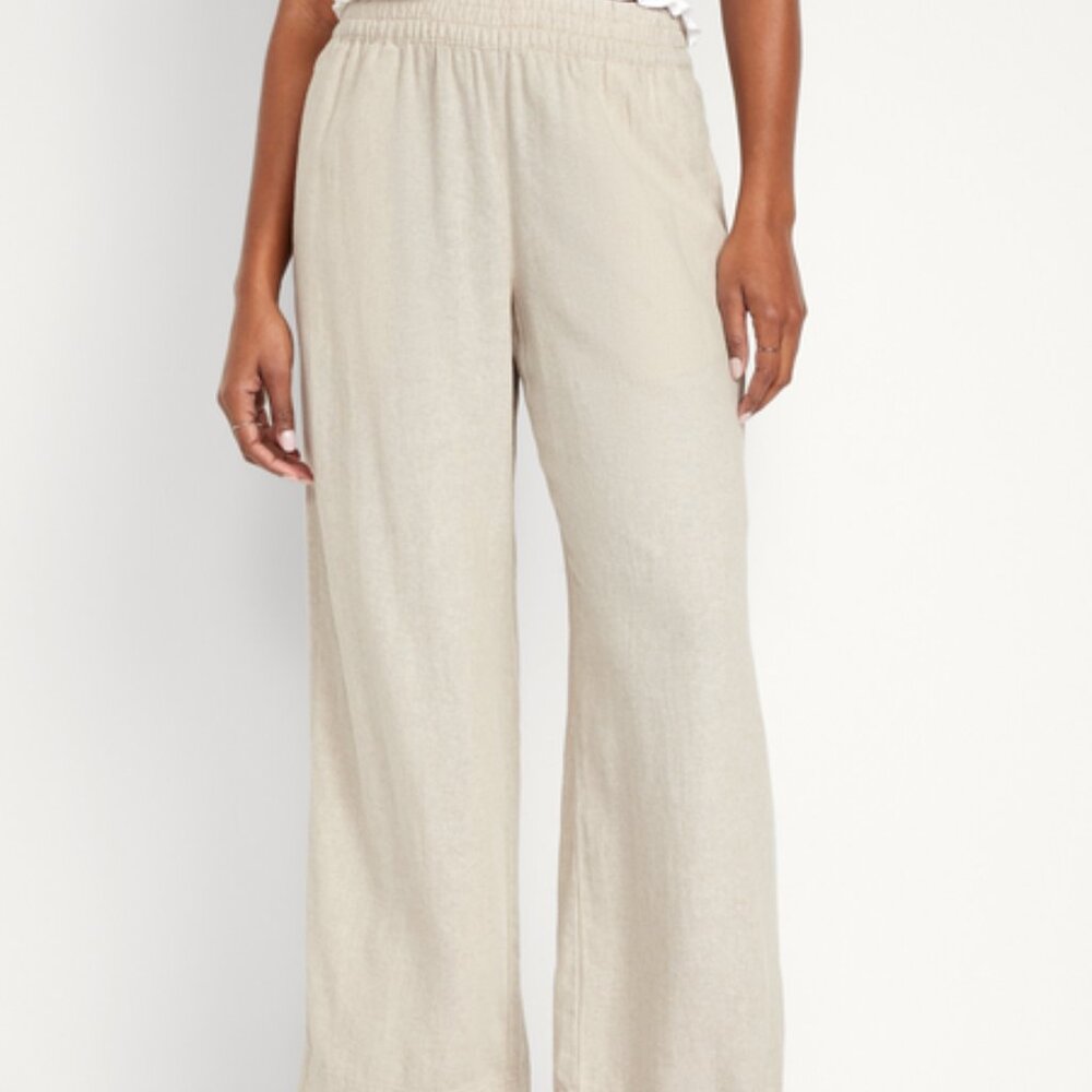 High-Waisted Linen-Blend Wide-Leg Pants